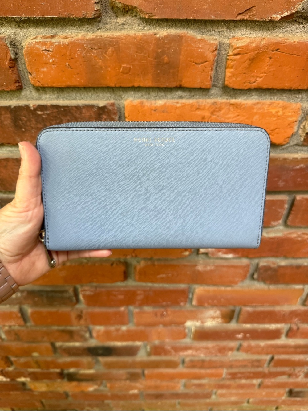 Henri Bendel Powder Blue Saffiano Zip Wallet